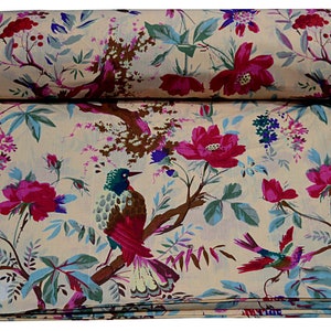 Lindo tecido salmão estampado à mão com blocos de madeira, tecido de algodão, tecido indiano, tecido por metro, robe feminino de algodão estampado com blocos de madeira, 5 jardas.