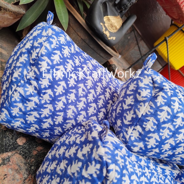 Block Printed Large Toiletry Bag, Quilted Wash Bag, Makeup Bag, Cosmetic Bag,  Travel Bag , India Wood Blocks, Stationary Bag