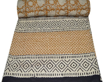 Cotton Queen Kantha Quilt Floral Bedspread Ethnic Ralli Decorative Blanket Gudari Gypsy Throw Bohemian Bedding