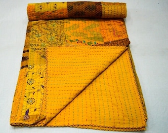 Indian  Traditional Patchwork  Kantha Quilt Queen Size Hippie Boho Bohemian Bedding Blanket Bedspread Throw Gudari