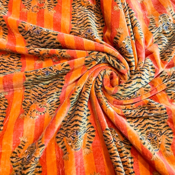 Orange Velvet Bird Printed Fabric Indian Handmade Upholstery Pillow Case Fabrics By Yards 100% Velvet