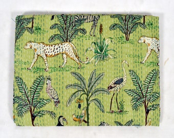 Indian Hand Block Jungle Print Kantha Quilt Twin/Queen/King Kantha Throw  Bedspread Cotton Kantha Bed Cover  Quilt Queen Size Quilt