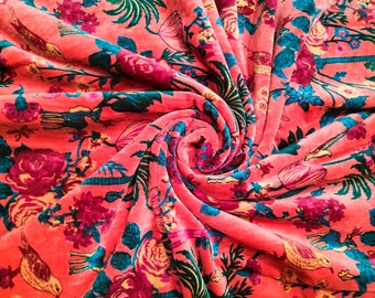 Indian hand printed cotton velvet. Multi Color velvet fabric