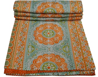 Indian Kantha, Hand block Print Kantha, Bedspread 100% cotton, Hand block Kantha Quilt, Kantha Throw Bedspread Cotton Kantha Blanket