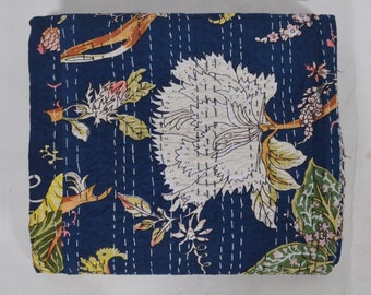 Couvre-lit Kantha en coton floral indien Couvre-lit double taille hippie cousu à la main couette couettes literie ethnique couvre-lit