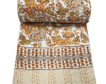 Indian  Kantha Quilt Throw Twin/Queen/ King Size Floral Print Cotton  Bedspread  Kantha Gudari