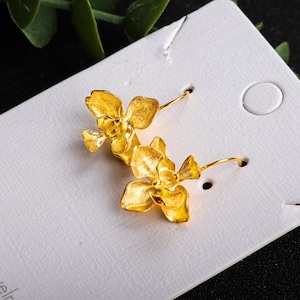 Phalaenopsis Orchid Drop Earrings Delicate Flower Earrings Gift for Mom Sterling Silver Orchid Floral Jewelry for Elegant Women Girlfriend