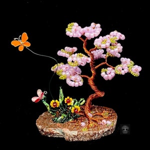 Dreamland Fairy Garden Tree of Life Diorama Sculpture. Beaded Copper Wire Mythical Forest Garden. Rare and Unique Collector Tree Art Gift.