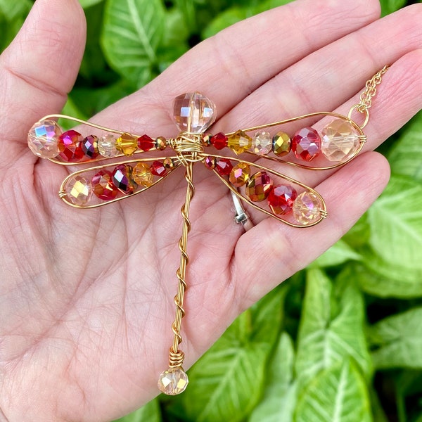 Wire and Glass Bead Dragonfly Suncatcher. Dragonfly Car Rearview Mirror Charm. Sparkly Dragonfly Christmas Tree Ornament. Dragonfly Ornament