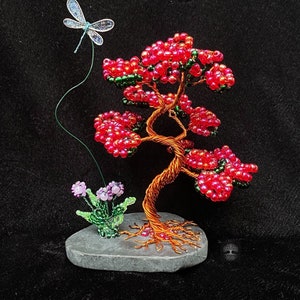 Dreamland Fairy Garden Tree of Life Diorama Sculpture. Beaded Copper Wire Mythical Forest Garden. Rare and Unique Collector Tree Art Gift.