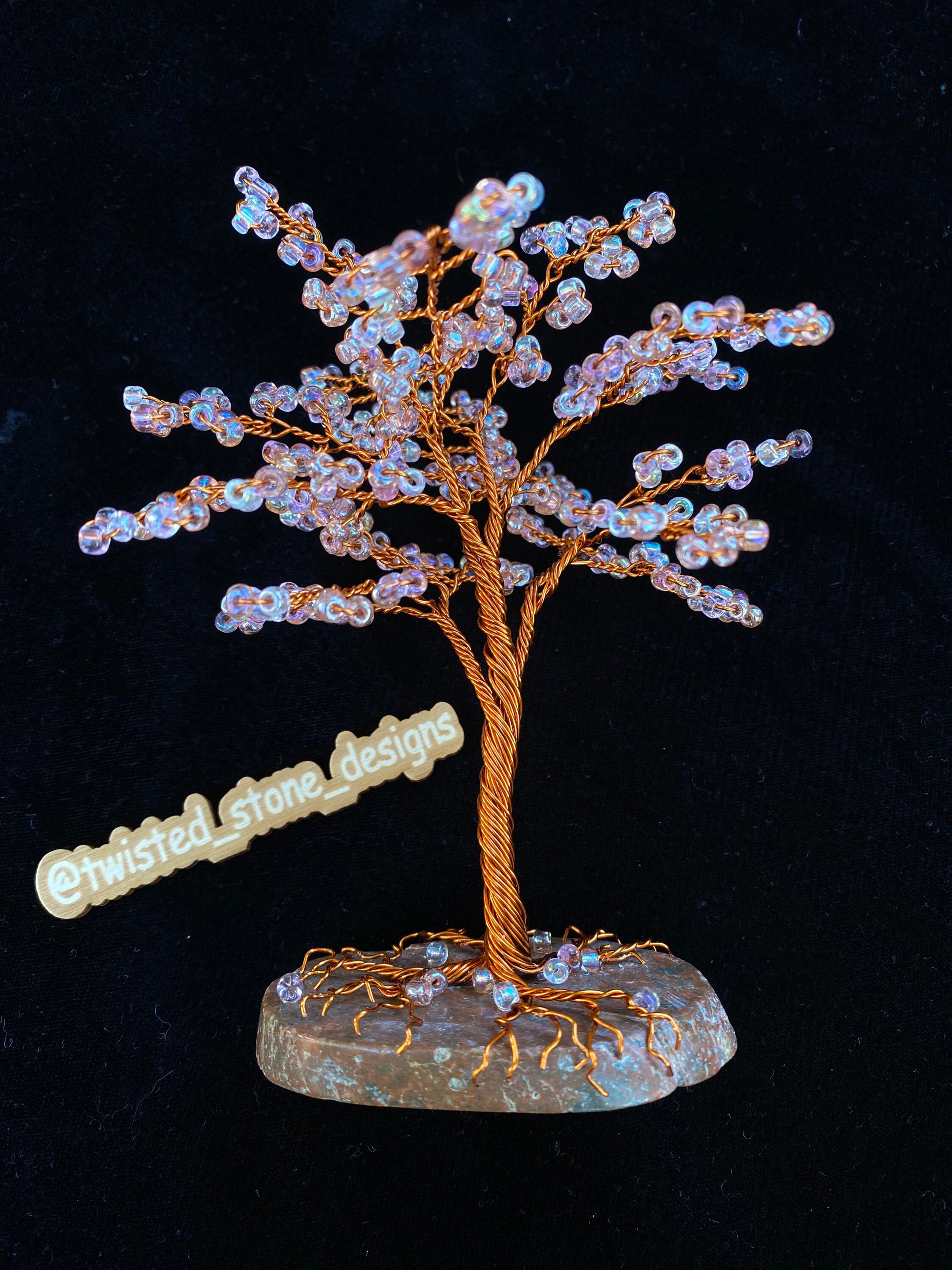 Beaded Wire Tree of Life Sculpture. Artificial Pink Glass Bead Etsy