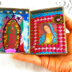 Altar de Viaje de la Virgen de Guadalupe Altar Espiritual Nuestra Señora de Guadalupe en una Pequeña Caja de Cartón Decorada