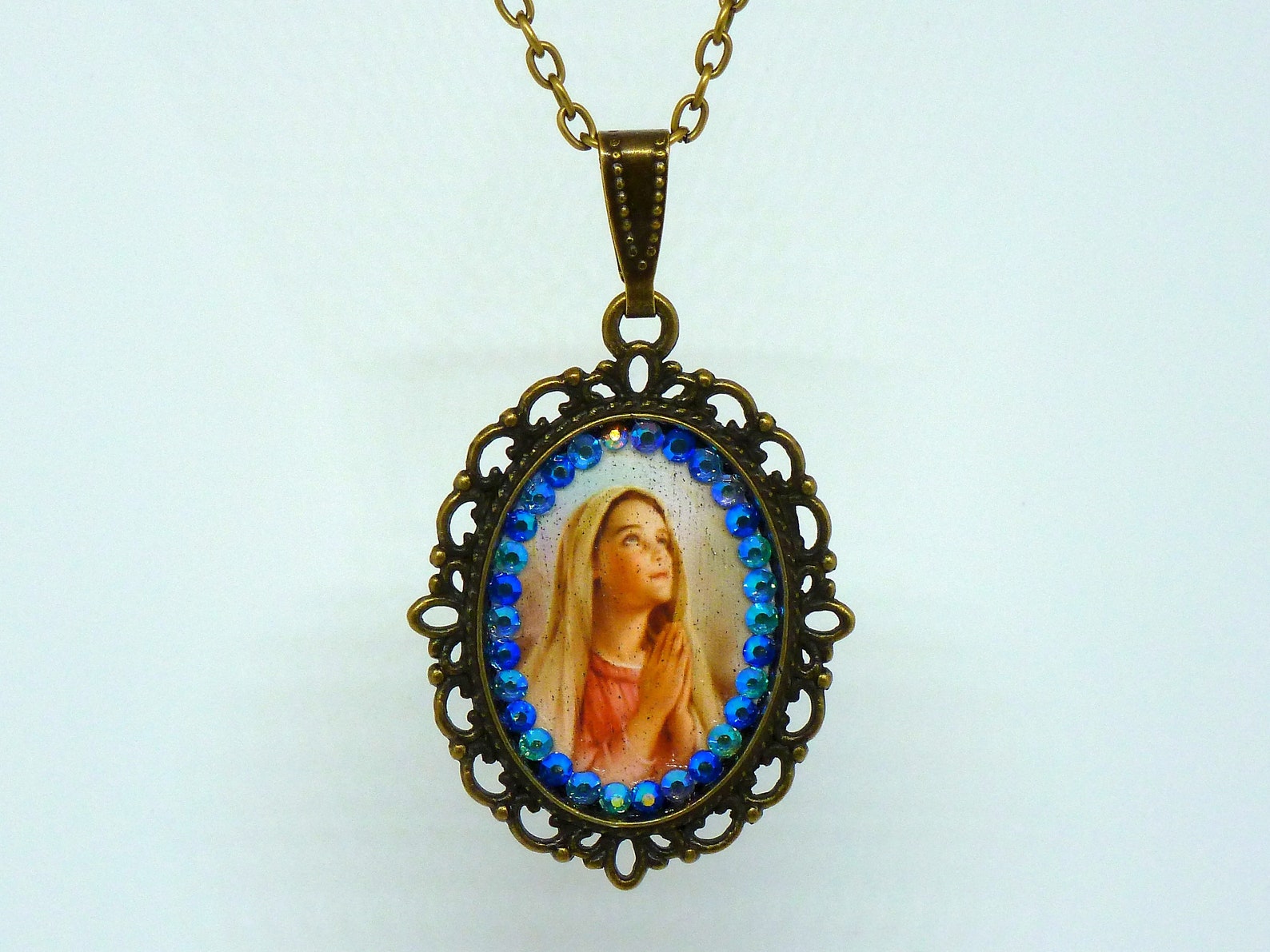 Pendentif Vierge Marie En Plaqué Or - Bijou Religieux Chrétien/orthodoxe - Émail Multicolore - Neuf Avec étiquettes