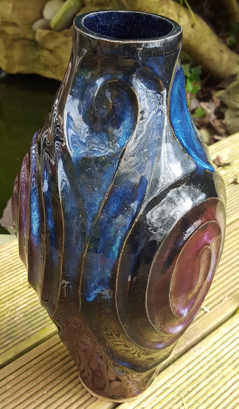 handmade vase, Large multi coloured vase, blue vase, purple vase image 5