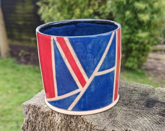 Red, white and blue ceramic plant pot, union jack themed plant pot, housewarming gifts,