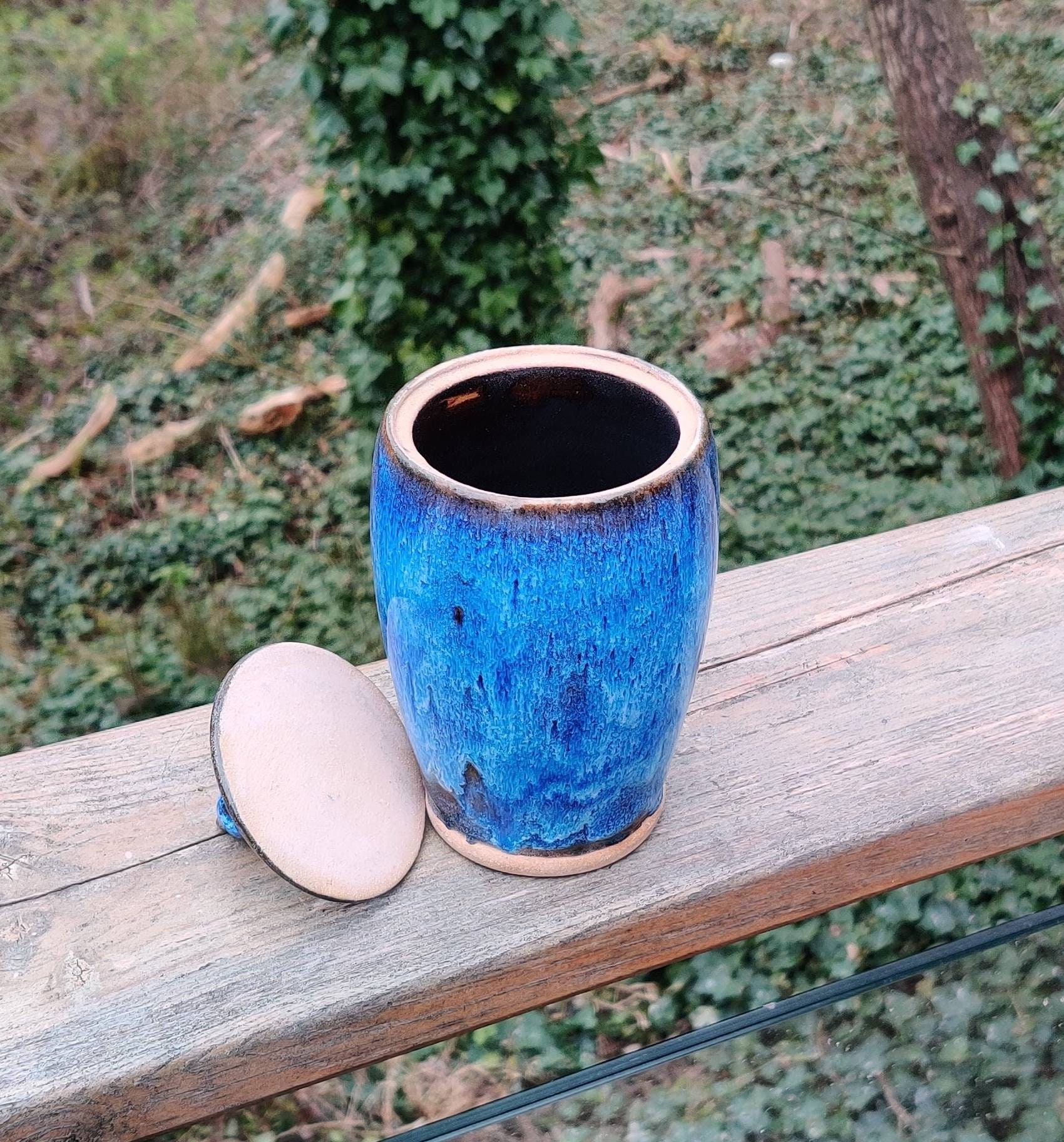Blue lidded pot ceramic pot with lid storage jar. | Etsy