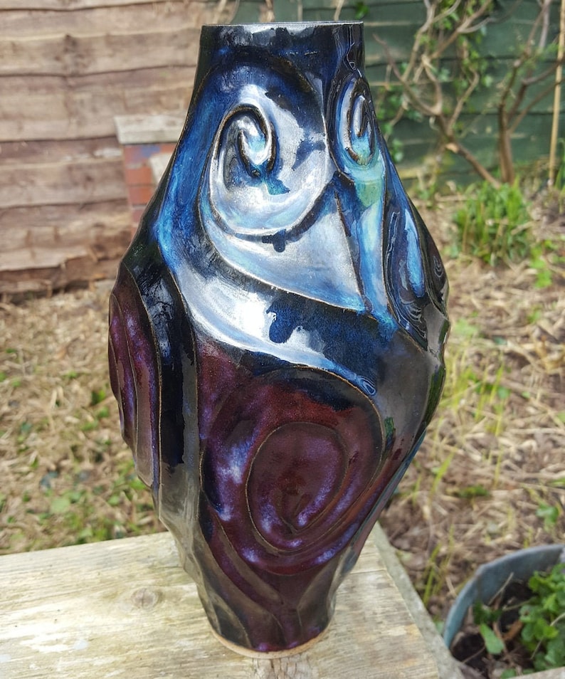 handmade vase, Large multi coloured vase, blue vase, purple vase image 1