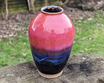 Pink, blue and black ceramic vase, ceramic vase pink vase