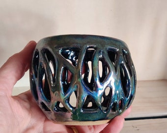 orchid pot housewarming gifts gifts for her birthday present Christmas gift lustre glazed Turquoise blue tea light holder