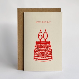 Biglietto di auguri per il 60° compleanno con torta folk art