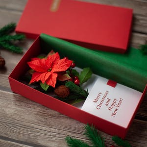 Carte de Noël de luxe avec poinsettia, cadeau de Noël personnalisé