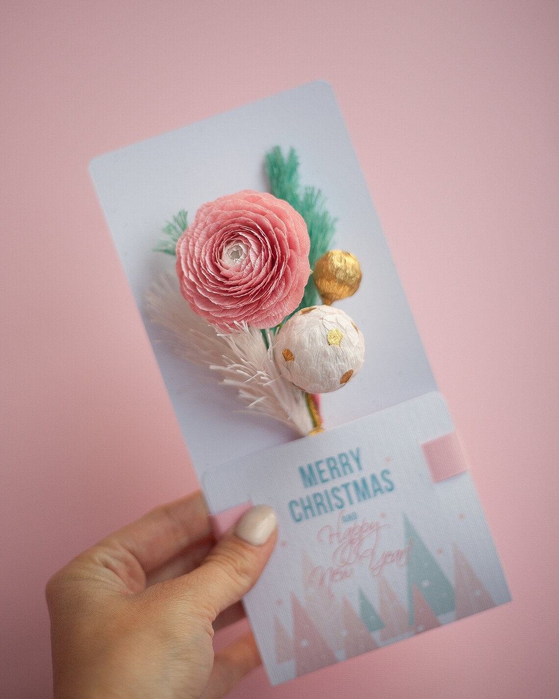 Luxury pink Christmas Card for girl Cute Personalized | Etsy
