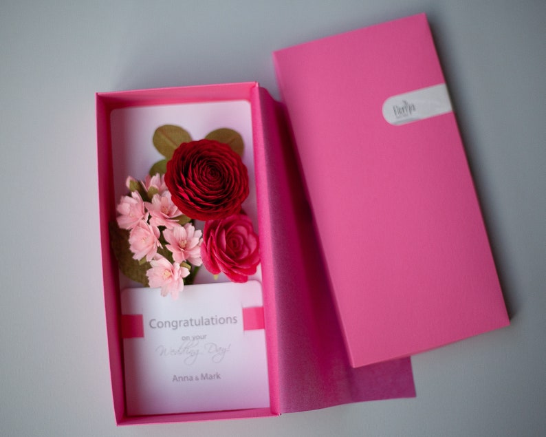 Personalized Wedding Envelope Pink Paper Flowers Card Etsy