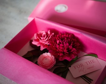 Coffret cadeau de fleurs de luxe pour maman, Cadeau personnalisé pour maman, Sœurs, Fleurs en papier de printemps