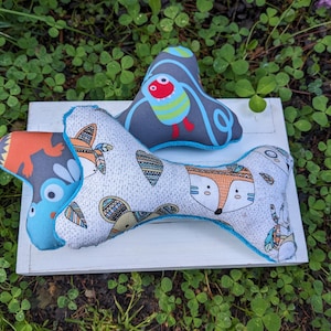Squeaky Scraps upcycled dog toy, squeaky bone, squeaky ball
