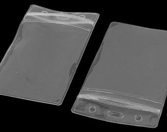 2 Vertical ID Card Badge Holders Tag Heavy Duty Clear Plastic Work School Cruise