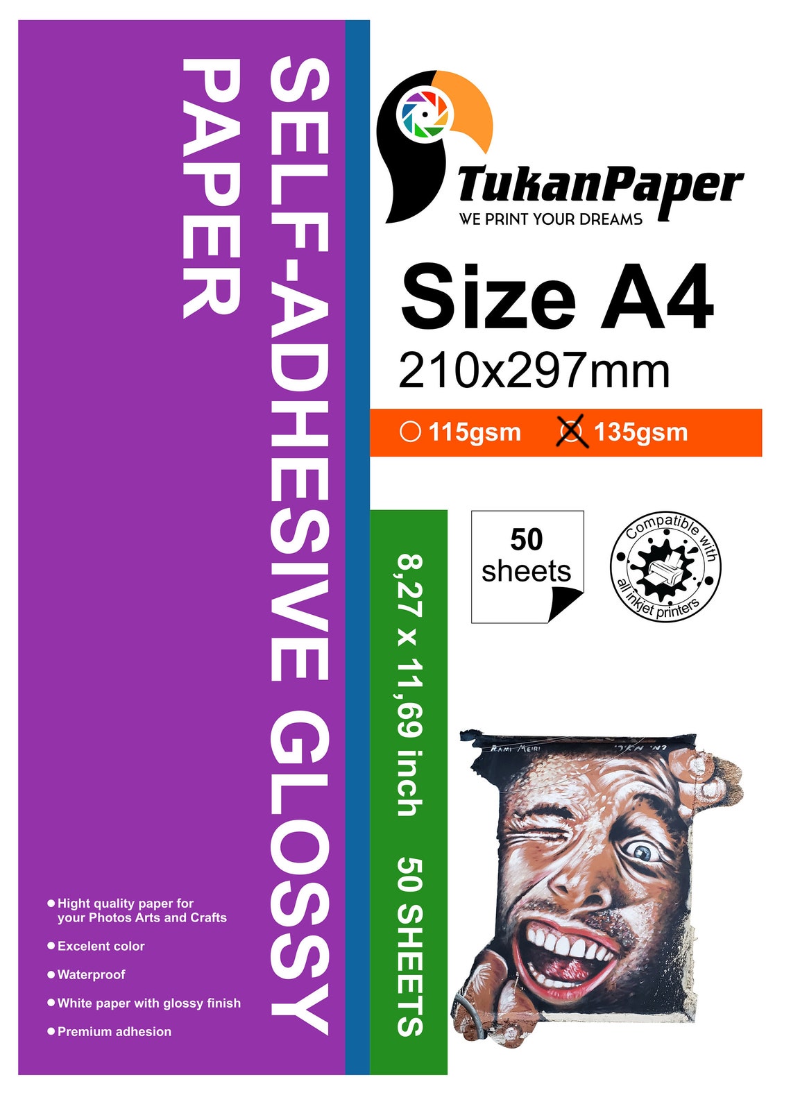 Waterproof Glossy Sticker Photo Paper A4 Size 50 Sheets 135 Gr Etsy