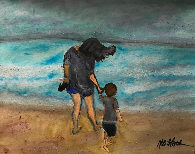 Print Watercolor "Kati and Oli in the Beach"