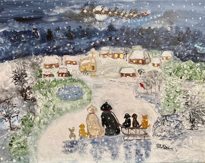 SOLD Original.  ( Signed and numbered prints available 14 x11 ) Watching for Santa with the Family Plus Two.