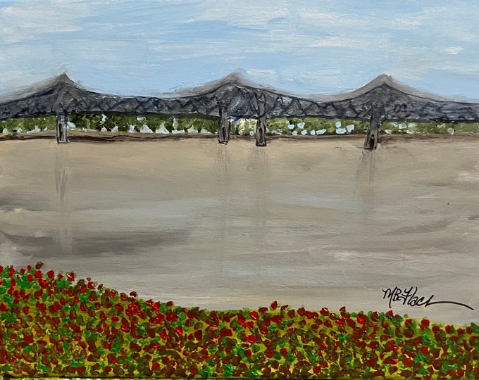 Red Poppies on the Mississippi at Natchez Original 14x11.