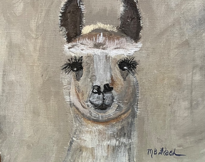 Stubbs the Llama -Available in signed and numbered print.   10x10. Original painted on high end linen canvas.