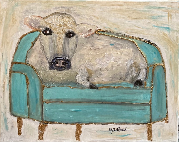 Cow on the Couch-Whimsical Bovine Sold OriginalSigned and numbered prints available in 24x 11