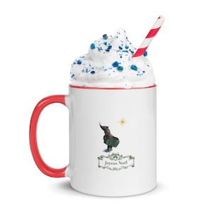 Hand-Drawn Christmas Caroler Mug / Festive Double Sided Christmas Mug with Red / Spicy Holiday Coffee Cup