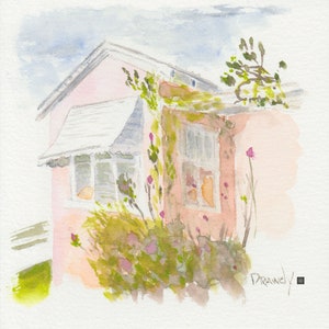 Pink Cottage / INSTANT DOWNLOAD / Americana Decor / Midcentury Decor / Midcentury Art Print