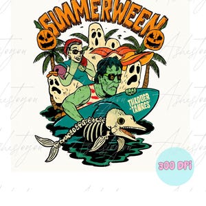 Summerween PNG | Art rétro de fantôme de plage d&#39;Halloween | Spooky Summer en téléchargement numérique | Vintage Halloween à la plage imprimable