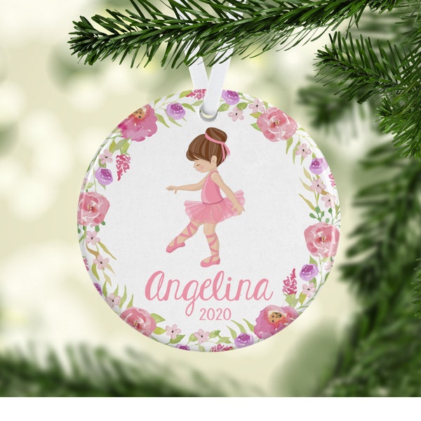 Personalized Girl's Ballerina Christmas Ornament-Dance- Ballet- Pink Floral-Girls- Toddler- Baby- Custom- Cute