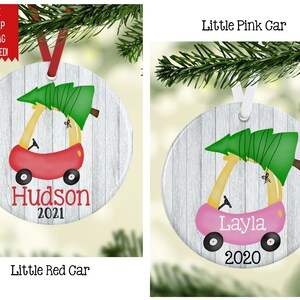 Personalized Christmas Ornament: Little Car with Tree, Keepsake Gift