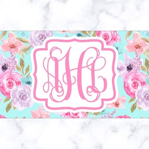 Personalized Floral Car Tag  -Watercolor Teal Car Coasters Set- Frame Personalized Monogram License Plate - Custom- Car Accessories- Gift-