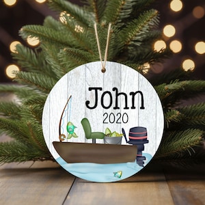 Personalized Kids Christmas Ornament- Fishing Boat with Name- Toddler- Baby Cute-