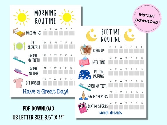Printable Morning and Bedtime Checklist for Kids Daily - Etsy