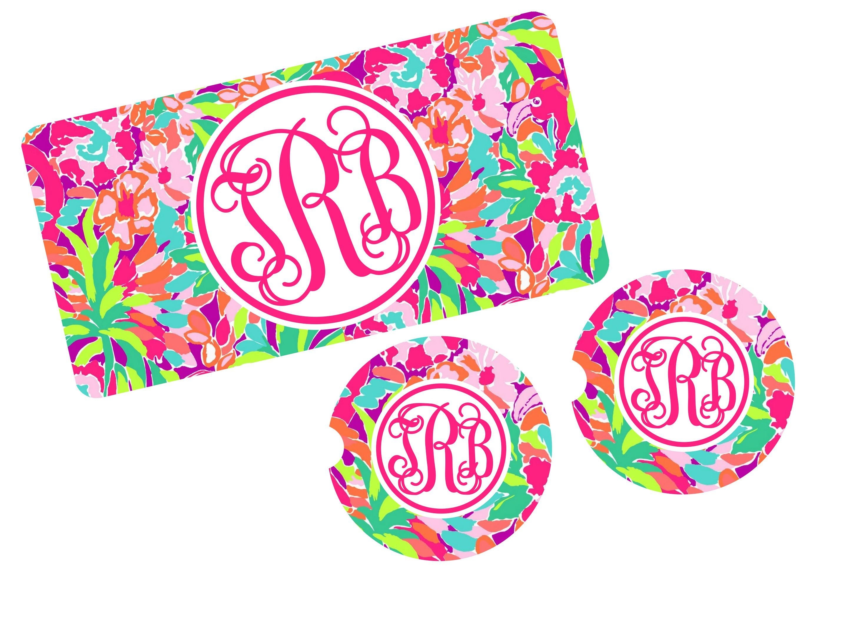 Monogram Car Tag Inspired Car Coasters front Car Tag Etsy