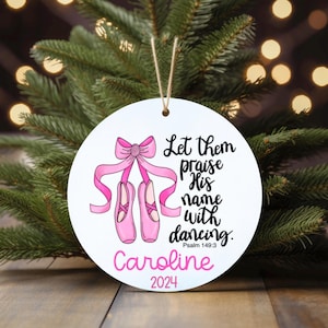 Personalized Ballerina Ornament for Dancer: Pink Dance Shoes, Christian Verse