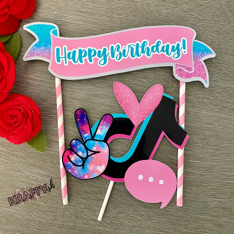 Happy Birthday Tik Tok Banner Cake Topper Birthday Party Decor - Etsy