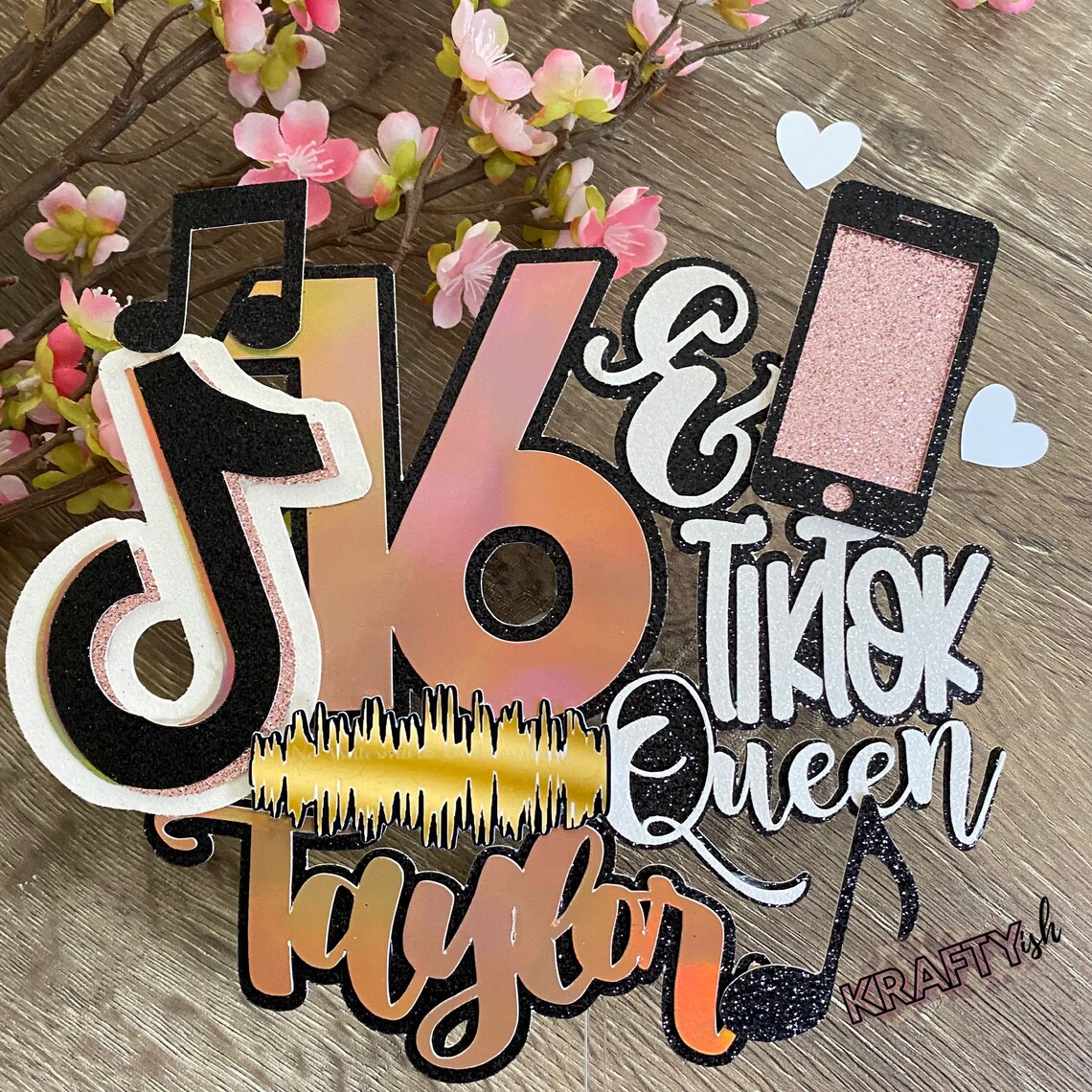 Rose Gold Tik Tok Inspired Cake Topper Party Decor Birthday - Etsy