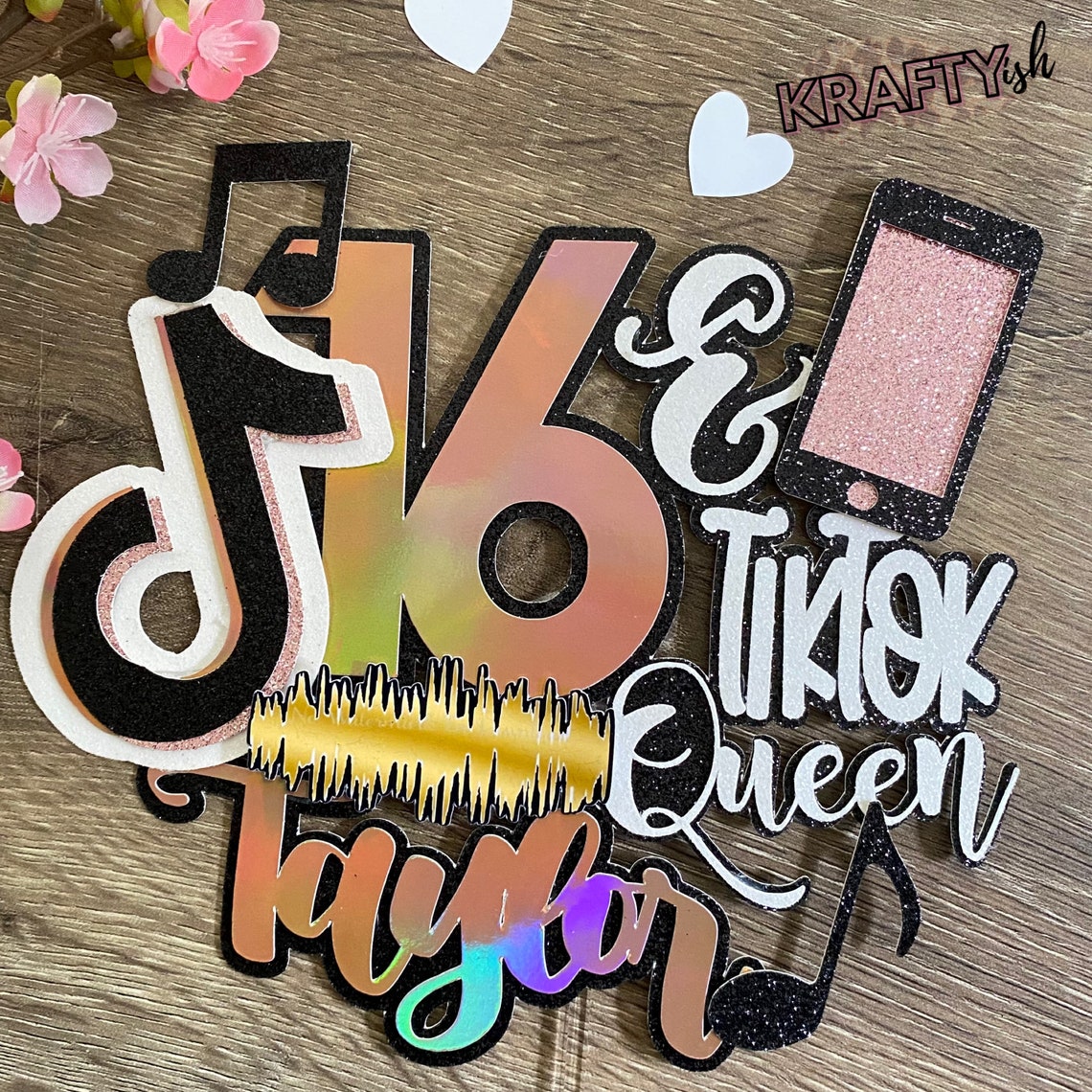 Rose Gold Tik Tok Inspired Cake Topper Party Decor Birthday - Etsy