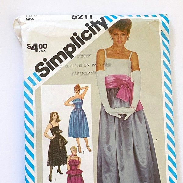 1980s VINTAGE SIMPLICITY PATTERNS #6211 | Evening Party Dress Prom Miss Size 6 (X-Small)